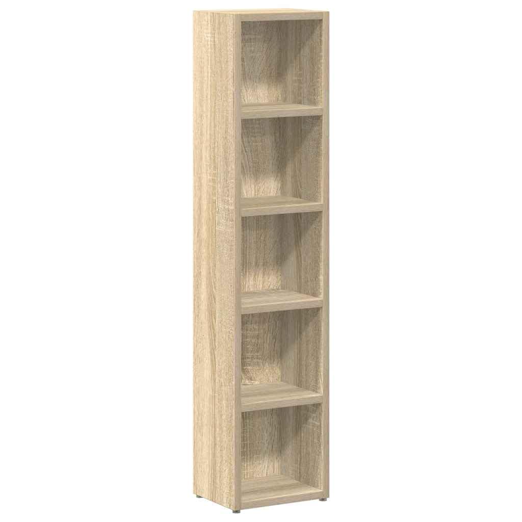 2 scaffali per CD, in rovere Sonoma, 21 x 16 x 93,5 cm, design sottile con 5 scomparti, per CD, DVD, Blu-ray, organizzazione salvaspazio, soggiorno, ufficio