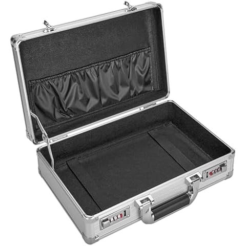 GODLONSEN File Organizer Storage Box - 14.2 x 9.8 x 4.5 Inch Medium, Portable Locking Storage Totes with Dual Combination Locks, Lock Boxes for Personal Items, Cash, Briefcase - Silver Cover