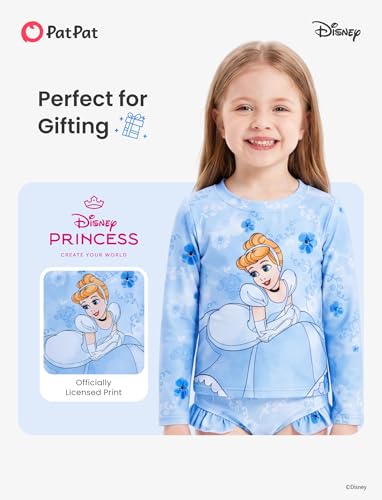 Image of Disney Frozen Elsa Stitch Marvel Toddler Girl Two Piece Long Sleeve UPF50+ Swimsuit Rashguard Sets Bathing Suit