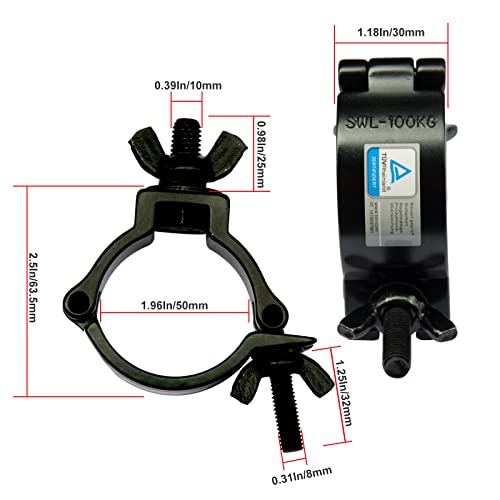 Truss Clamp Heavy Duty 2 Inch O Stage Light Hook Clamp/Moving Head Light Par Light Spotlight Truss Kit/Aluminum Alloy Finish/Wrap Around Clamp， Tuv Certificated(Black) #TOP3