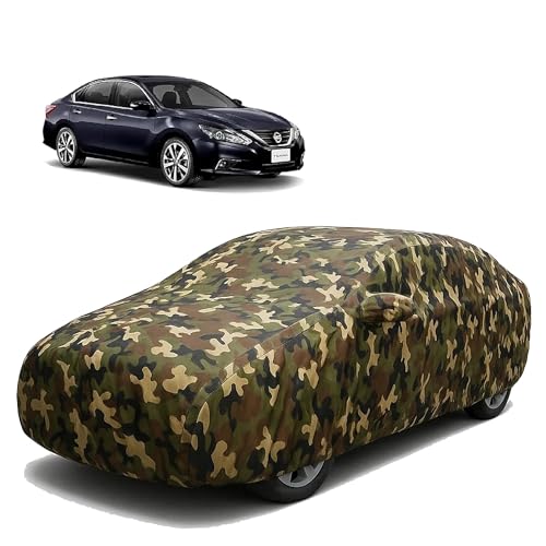 Sulfar 100% Waterproof Car Body Cover Compatible with Mirror for Nissan Teana with Long Lasting Durable Material (Triple Stitched, Full Bottom Elastic, Camouflage Army)