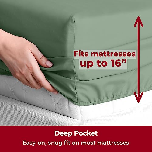 Image of Mellanni Split King Sheets Set - 5 PC Iconic Collection Bedding - Hotel Luxury, Extra Soft, Cooling Bed Sheets - Wrinkle, Fade, Stain Resistant (Split King, Sage)
