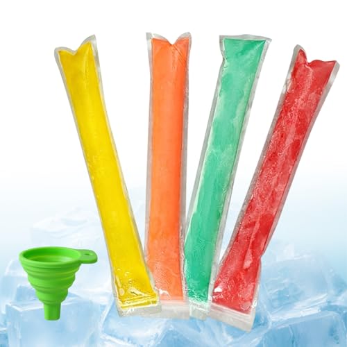 100-Count Freeze Pop Bags Ice Pop Bags with Funnel Disposable Popsicle Bags Ideal for Homemade Smoothie Treats and Portion Control Leak-Proof Design for Frozen Desserts