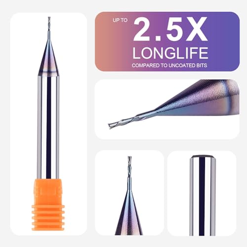 Image of SpeTool 1 /32 Down Cut CNC Router Bits 1 /4 Inch Shank with TAC Long Life Coated , Solid Carbide Spiral End Mill Plunge Cut for Wood Engraving Carving