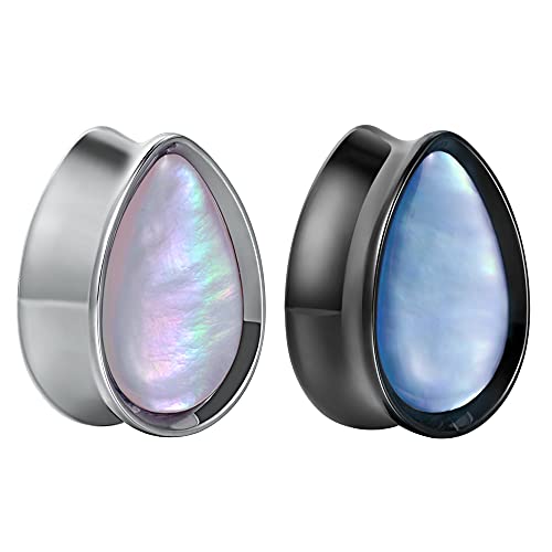 KOOBODY 2 pendientes con forma de lágrima con tapones para los oídos Fritillary, dilatación doble, calibre 0g-1" Cover