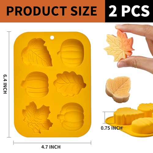 Image of Pumpkin Silicone Molds, 2 Pack Fall Autumn Maple Leaf Pumpkin Chocolate Candy Molds, Fall Ice Cube Trays for Autumn, Halloween, Thanksgiving Plaster Making