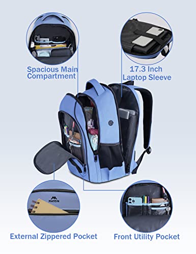 Matein Backpacks For Travel, 17 Inch Laptop Backpack With Waterproof Wet & Dry Pocket, Large Water Resistant College Lightweight Daypack Durable Anti Theft Computer Bag Gift For Women Men, Blue #TOP2