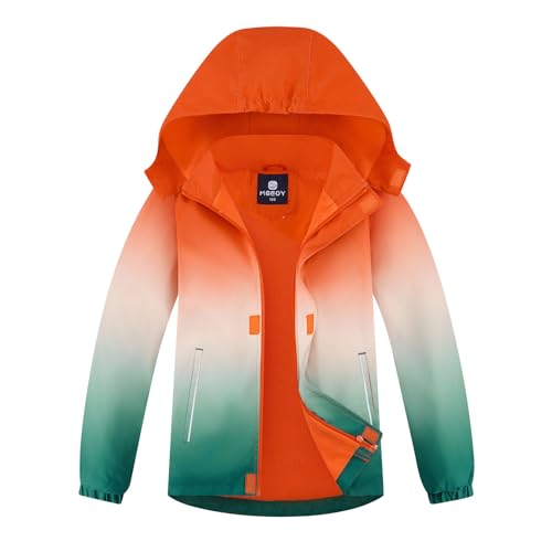 Image of MGEOY Boys Girls Rain Jacket Lightweight Waterproof Hooded Fleece Lined Raincoat Windbreakers for Kids