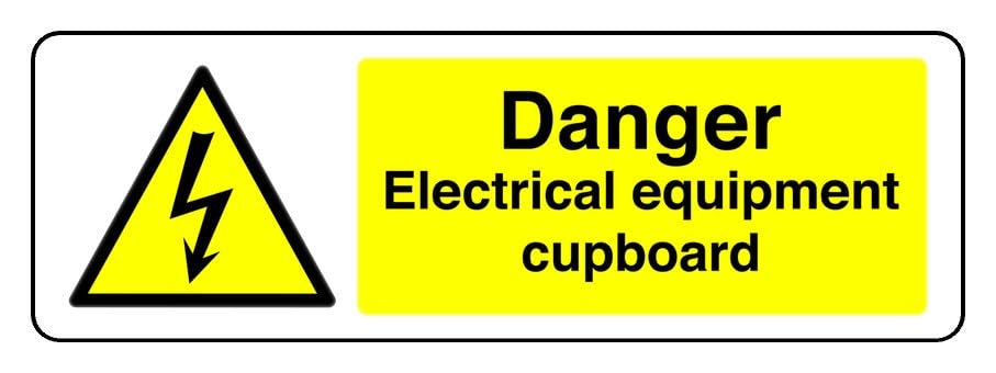 Danger Electrical Equipment Cupboard - safety sign - 1.2mm Rigid plastic for indoor/outdoor usage (600mm x 300mm) Viewing Distance within 14m.
