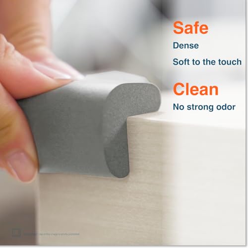 Image of Roving Cove HeftyFit Corner Protector for Baby (12 Large Corners), Heavy-Duty Soft Rubber Foam Furniture Corner Bumper Guards, 3M Adhesive Pre-Taped, Stone Grey