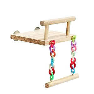 Bird Perches Cage Toys, Parrot Wooden Platform, Exercise Stands with Wood Swing, Ferris Wheel Chewing for for Parakeet Conure Cockatiel Budgies Hummingbird (Style A)