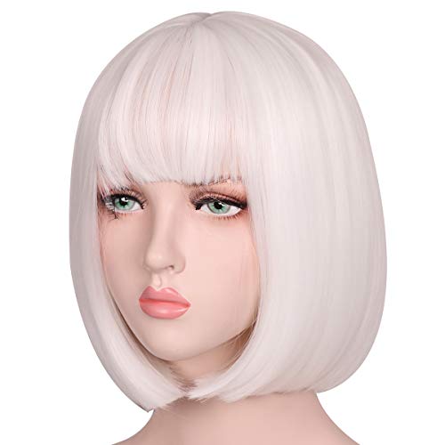 ColorGround Short Straight Natural Bob Hair Wig for Women (White)