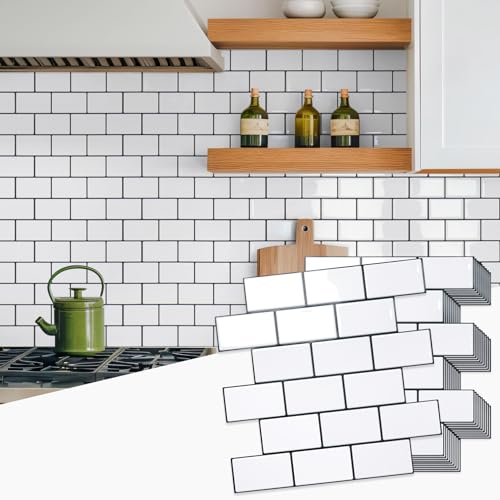 STICKGOO 10-Sheet Peel and Stick Backsplash, White Subway Tile Stick
