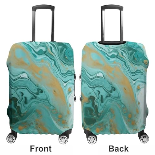 Teal And Gold Marble Luggage Cover Tsa Approved Suitcase Covers for Luggage Elastic Washable Suit Case Covers Anti-Scratch Travel Luggages Sleeve Suitcase Protector Fits 19-30 Inch Case(L)3