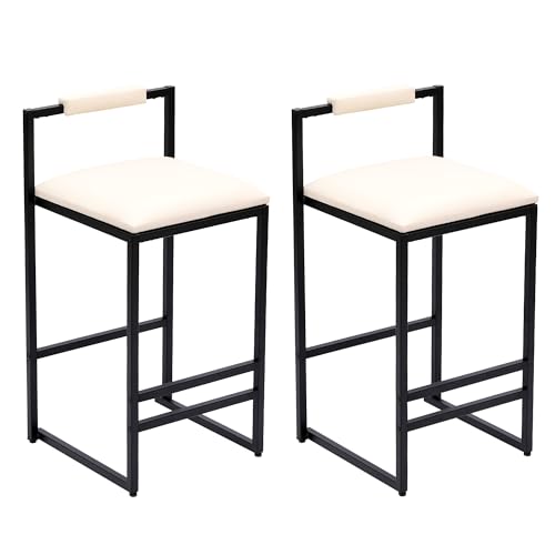 Butacos Altura Barra Juego de 2, con respaldo y sin brazos, color Beige_1 | Tapizados en cuero sintético PU, para pub en casa, comedor, isla de cocina y bistró miniatura 6