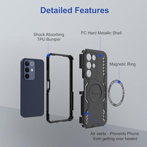 Image of amazon basics Back Case Cover for Realme Narzo 90x 5G | Magnetic Case with Built-in Metal Ring | Supports MagSafe Charger, Wallet & Car Mount | Shockproof Hybrid PC + TPU | Black