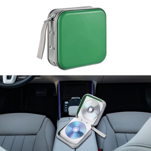 Kutyun CD Case, Cd Holder for Car, 48 Capacity Hard Plastic DVD Case, Universal CD Organizer Wallet Protective DVD Storage Car Interior Accessories Suitable for Car Home Office Travel (Wood green)