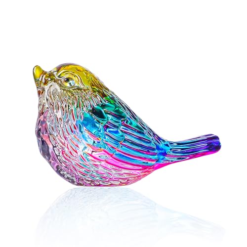 LONGWIN Glass Birds Figurines Decor for Home, Handmade Miniature Small Crystal Bird Gifts Animal Collectible Figuirne