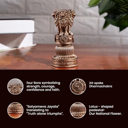 Image of Artarium Handcrafted Ashoka Ashok Pillar Idol Pillar Statue Showpiece for Car Dashboard Home Office Decor Table Showpiece Corporate Gifting (4 Inch, Bronze)