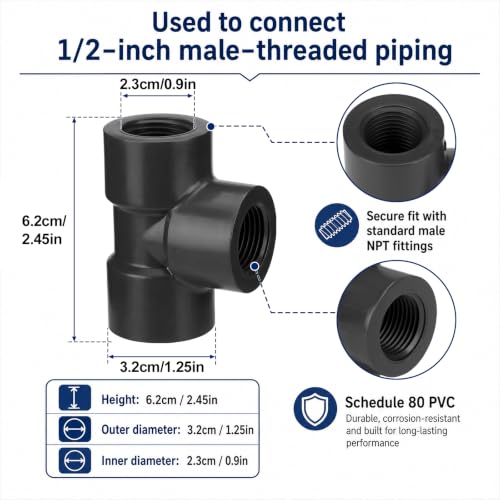 Image of 8 Pcs 1 /2'' PVC Pipe Fitting Compatible with 805 Series, Schedule 80 PVC Tee Fitting, Female Npt Threaded Tee, Heavy Duty Gray Pipe Connector for Industrial, Plumbing & Water Irrigation