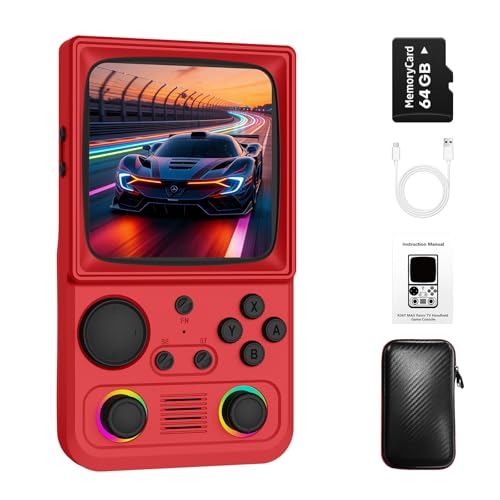 Image of R36TMAX Retro Handheld Game Console, Retro Gaming Console with 4.0 Inch 720x720 IPS Screen, Portable Handheld Linux System, 4000mAh Battery (Classic Red-64GB)