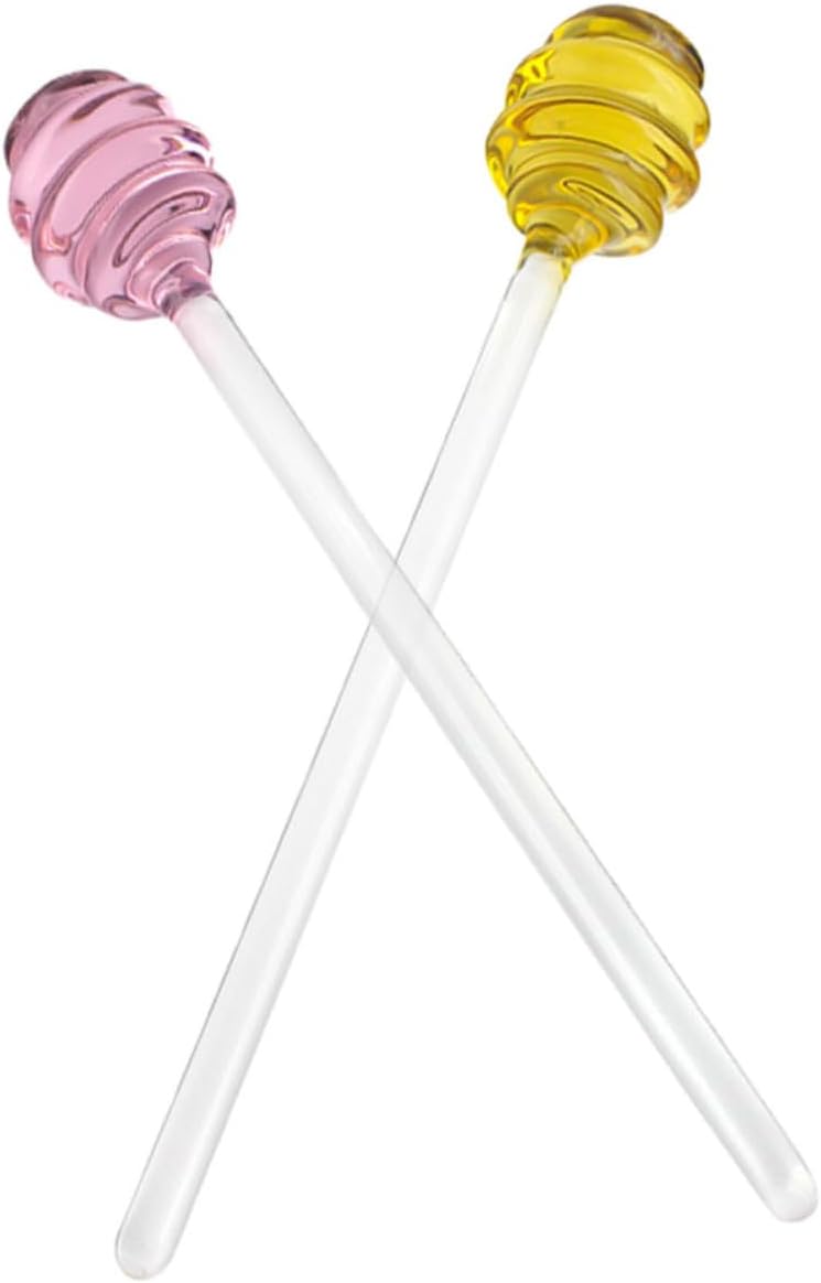 Glass Honey Dipper Spoon Set 2pcs Long Handle Grooved Stirrer
