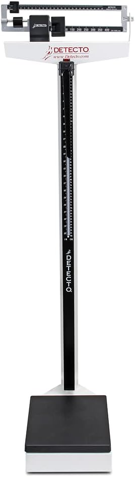Detecto 439 Mechanical Physician Scale with Height Rod - Dual Reading Die-Cast Beam with Black Aluminum Insert - Rigid Construction with Precise Results, Eye-Level Display - 450Lbs x 4 oz Capacity
