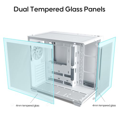 Gabinete de PC Vetroo AL900 Blanco ATX con vidrio templado de vista completa 270° | Soporta radiador de 360mm y 4 ventiladores PWM FDB ARGB con controlador miniatura 2