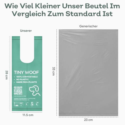 Hundekotbeutel für kleine Hunde – Biologisch abbaubar & kompostierbare Hundekotbeutel mit Bindekordel | TINY WOOF Mini Kotbeutel für Hunde (360 Stück) Chihuahua, Pomeranian, Toy Poodle und Welpen