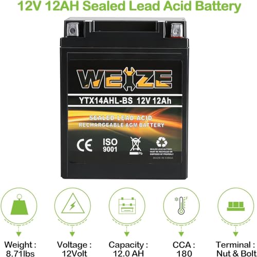 image for Weize YTX14AHL-BS High Performance - Rechargeable - Sealed Motorcycle 