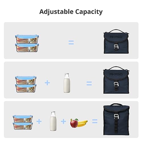 Image of AKASO Insulated Cooler Lunch Bag Packable Lunch Box 12 Can Cooler Bag with Adjustable Shoulder Strap for Office Picnic, Blue