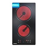 AURAKICH Glaskeramikkochfeld 2 Platten, Einbau-Kochfeld mit Abriebfeste Glaskeramik, 2 Jahre Garantie, 3000W, 9 Leistungsstufen, Timer 1-99 Min, Kindersicherung, mit Stecker, für alle Töpfe