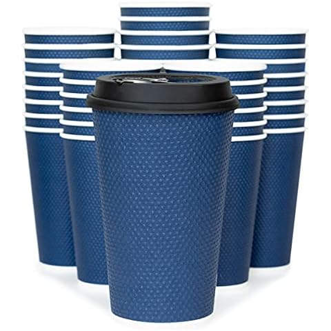 Glowcoast To Go Coffee Cups With Lids - 16 oz Disposable Coffee Cup With Lid (60 Set). Large Togo Travel Paper Hot Cups Insulated For Hot, Cold Beverage Drinks, No Sleeves Needed (Midnight Blue) Cover