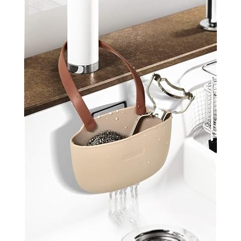 AOWOTO Sponge Holder Soap Hang Basket for Kitchen Bathroom Scrubber Dish Brush Sink Bags, Easy to Use No Installation Needed, Sink Caddy Pocket- Kitchen Accessories Organizer (set of 1) Cover