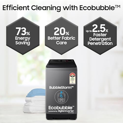 Image of Samsung 9 kg, 5 star, Eco Bubble Technology, Wi-Fi, Soft Closing Door, Fully-Automatic Top Load Washing Machine (WA90BG4542BDTL, Versailles Gray)