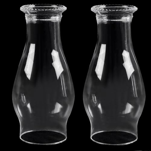 Oil Lamp Chimney Replacement,3 Inch x 8 Inch Kerosene Lamp Globe,Clear Glass Oil Lamps Globe, Crimped Top Hurricane Lamp Shade Cover,Glass Chimney for Oil Lamps(2 Pack)