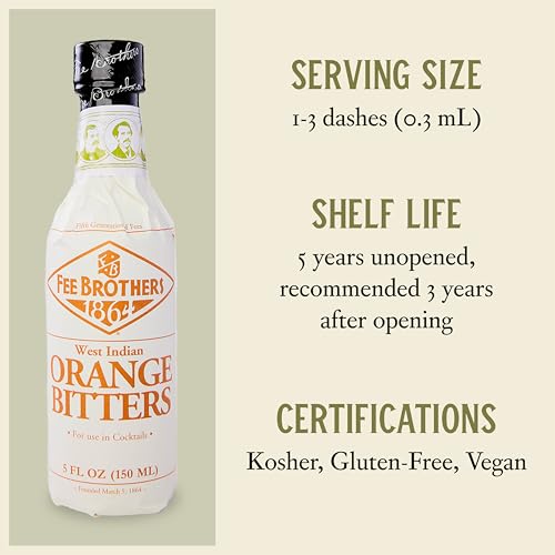 Fee Brothers West Indian Orange Cocktail Bitters - Aromatic Cocktail Mixer & Concentrated Flavoring, Gluten Free, Vegan-Friendly, 5 fl oz