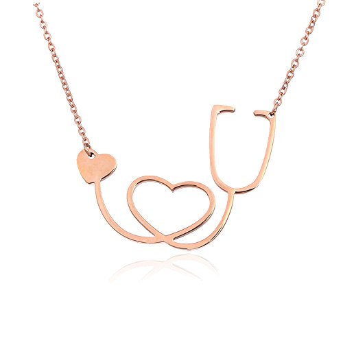 AOCHEE Doctor Nurse Stethoscope Necklace with Heart Silver Charm Pendent