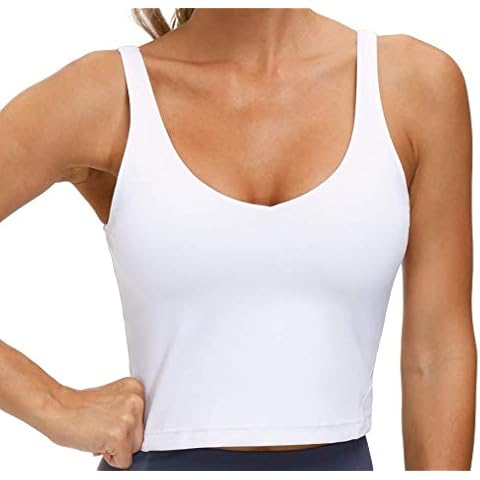 Women’s Longline Sports Bra Wirefree Padded Medium Support Yoga Bras Gym Running Workout Tank Tops (White, Small) Cover