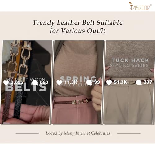 JASGOOD Leather Skinny Women Belt Ladies Thin Waist Belts Plus Size Adjustable for Jeans Pants Dresses with Metal Buckle2