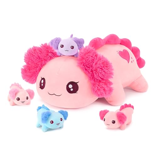 Image of Onsoyours Original 5PC Axolotl Stuffed Animals with Babies Inside, Kawaii Axolotl Plush with Mommy & 4 Baby - Cute Soft Plushies Toys for Girls Kids