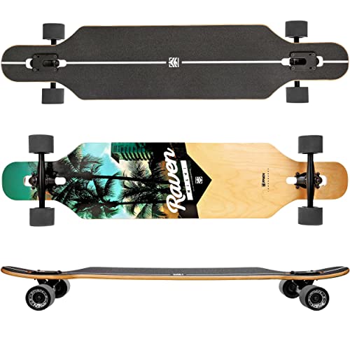 RAVEN Longboard Skateboard für Kinder Erwachsene Jungen Mädchen | Aluminium Trucks | PU Räder | ABEC-9 Chrome Kugellager | (Miami)