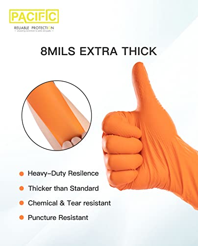 Pacific Ppe Nitrile Disposable Gloves, Extra Strength Latex & Powder Free, 8 Mils, Industrial Mechanic Gloves, Heavy Duty Orange Gloves, Diamond Textured, Large, 100 Count #TOP2