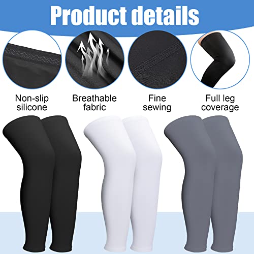 3 Pairs Leg Sleeves,Full Length Leg Compression Sleeve,Sports Leg Knee Sleeve with Anti Slip Silicone Strips,UV Protect Long Leg Sleeves for Men Women Basketball Football Running3
