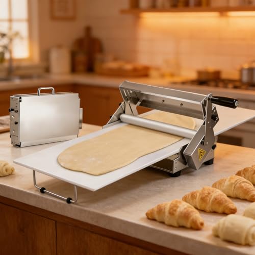 Foldable Dough Roller Machine, Manual Puff Pastry Rolling Mill, Adjustable Thickness (0-25mm), with Laminating Board, for Pastries, Croissants, Pizza and Home Use 60×30cm/24×12in