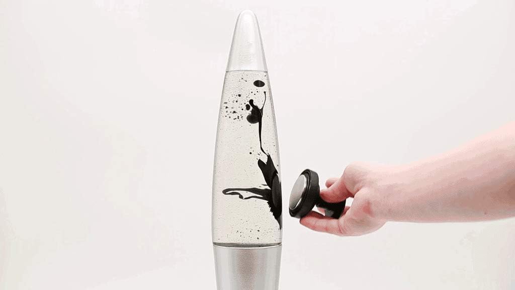 Retro Rocket Ship Ferrofluid Lava Lamp with Magnetic Black Wax and Clear Liquid, 18"
