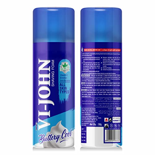 Image of VI - JOHN Shaving Foam For Men,All Skin Type Shaving Foam With Goodness Of Nature,Tea Tree Oil,Vitamin E Enriched And Anti- Bacterial Formula(50Gm Each- Pack Of 12)