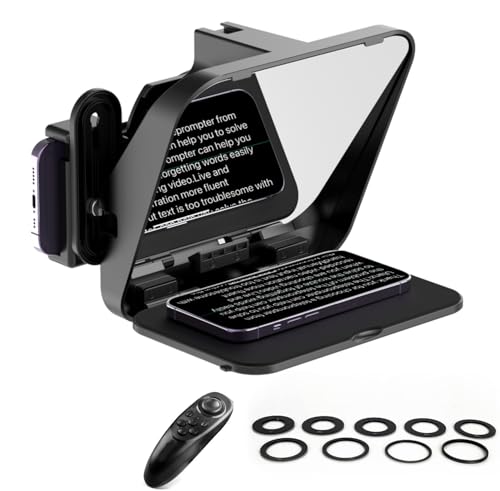 Image of ULANZI RT02 Universal Teleprompter for Tablets, Smartphones and Cameras with Remote Control and 5 Camera Lens Adapter Rings with Cold Shoe Mount and 1 /4 inch Threaded Hole