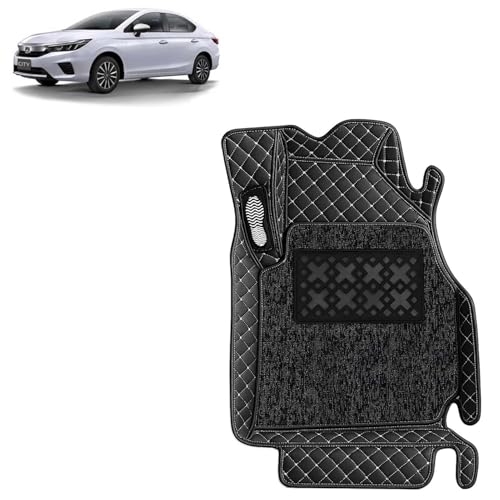 Image of KINGSWAY Accessories Premium 7D Car Floor Mats Only Compatible with Honda City (Manual Transmission) Year 2020 to 2022, Set of 3 Pcs, 100% Waterproof & Washable 7D Car Foot Mats, Classic Black