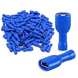 Baomain 100-Pack 0.187' Female Quick Disconnect Spade Terminals, 16-14 AWG 4.8mm (3/16 inch), Fully Insulated Crimp Connectors Blue